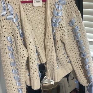 Women's Cream and Blue Sweater